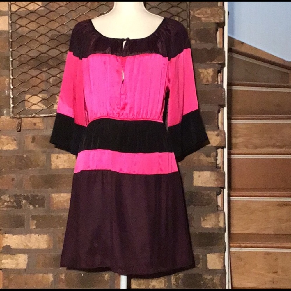 Wendy Katlen by Anthro. Silk dress pink, black 6